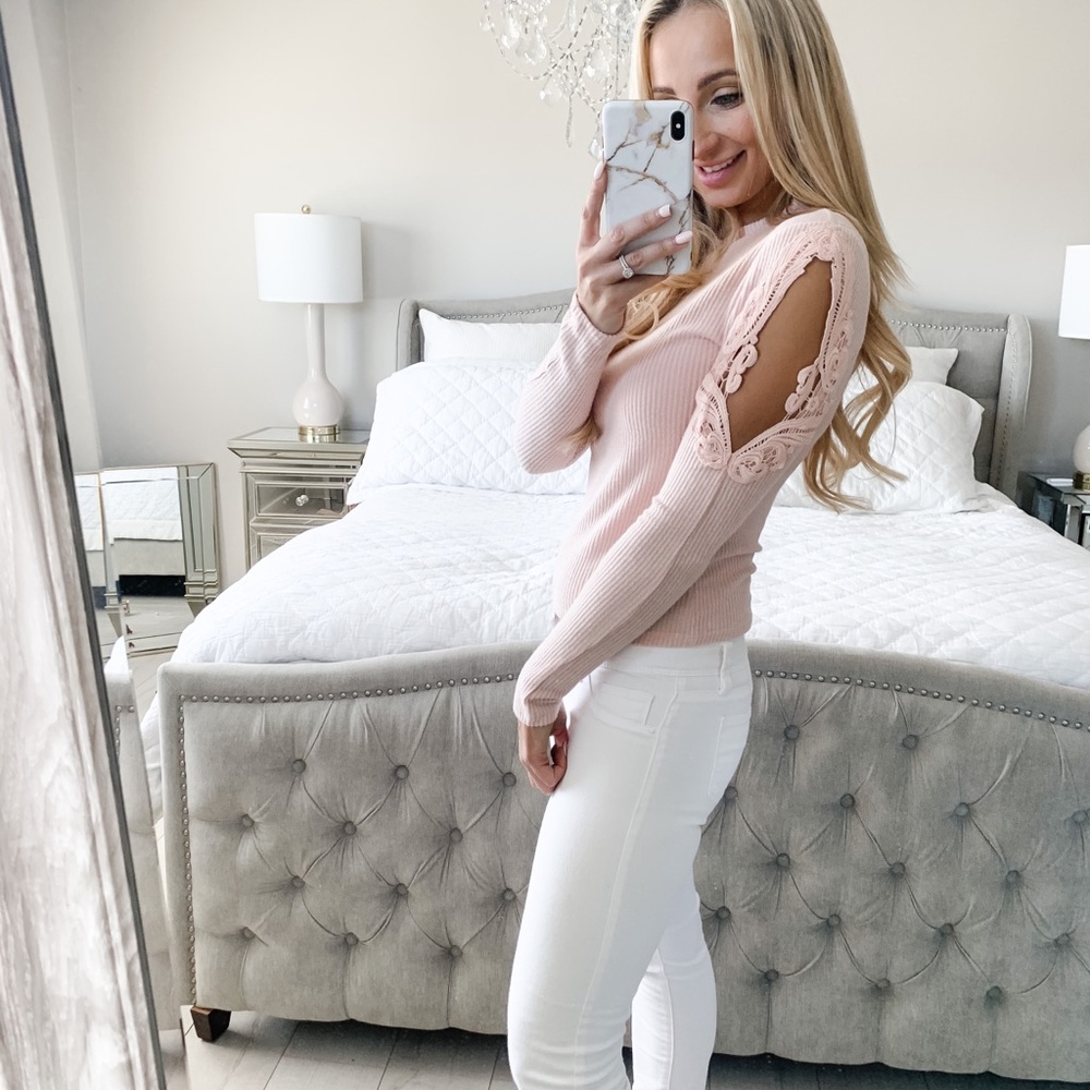 LAST 2!!! (Small & Medium) Blush Mock Neck Lace Long Sleeve Sweater Top - Picture 4 of 16